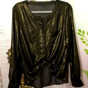 ANN TAYLOR Women Thin See Thru Polyester Blend Blouse Shimmer Gold Black Size 12